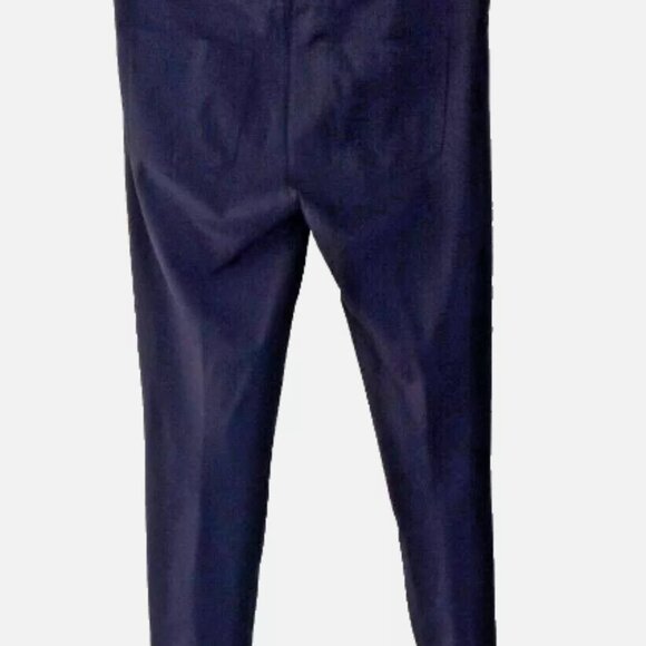 Calvin Klein Knit Jeans Women’s Pants Sz 10 Navy Stretch Leather Trim Tapered - Picture 12 of 14